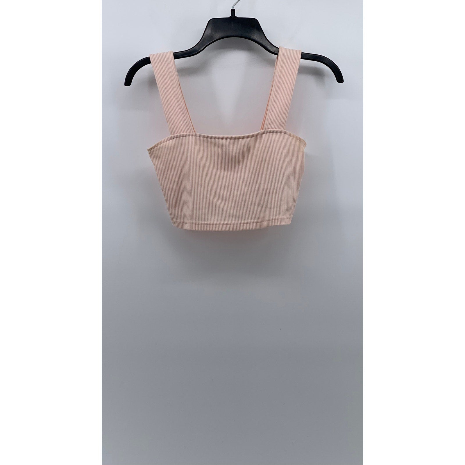 DIVIDED By H&M Women's Light Pink Ribbed Straight-Neck Cropped Tank Top SZ S
