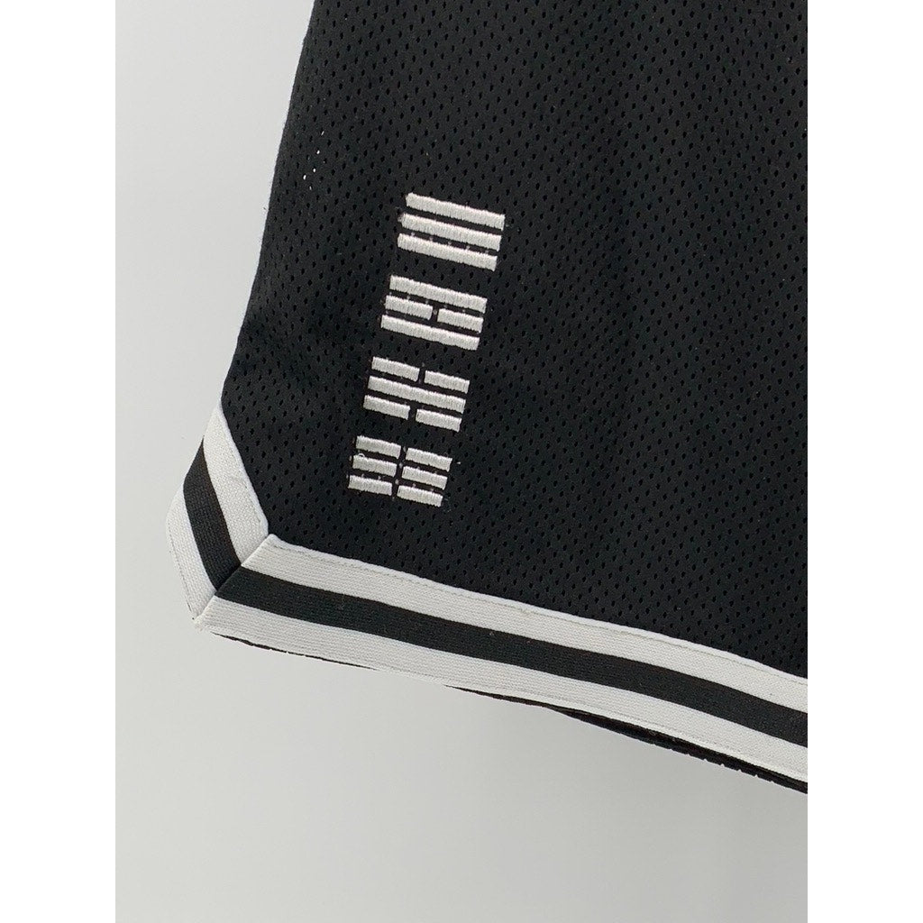 UNBRANDED Men's Black-White Mesh Drawstring Active Basketball Shorts SZ S