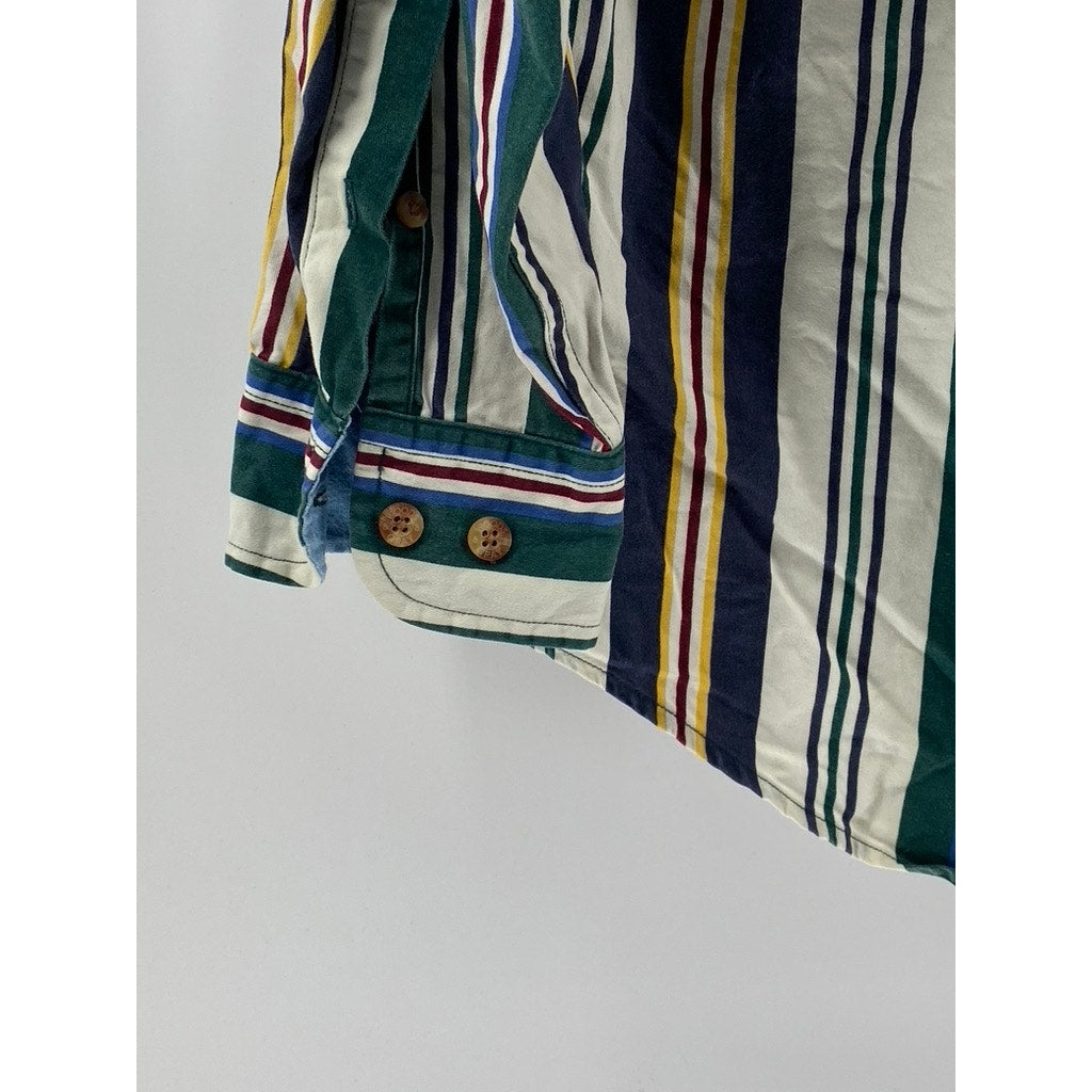 WOODS & GRAY Men's Vintage Green-Blue-Yellow Striped Button-Up Shirt SZ M
