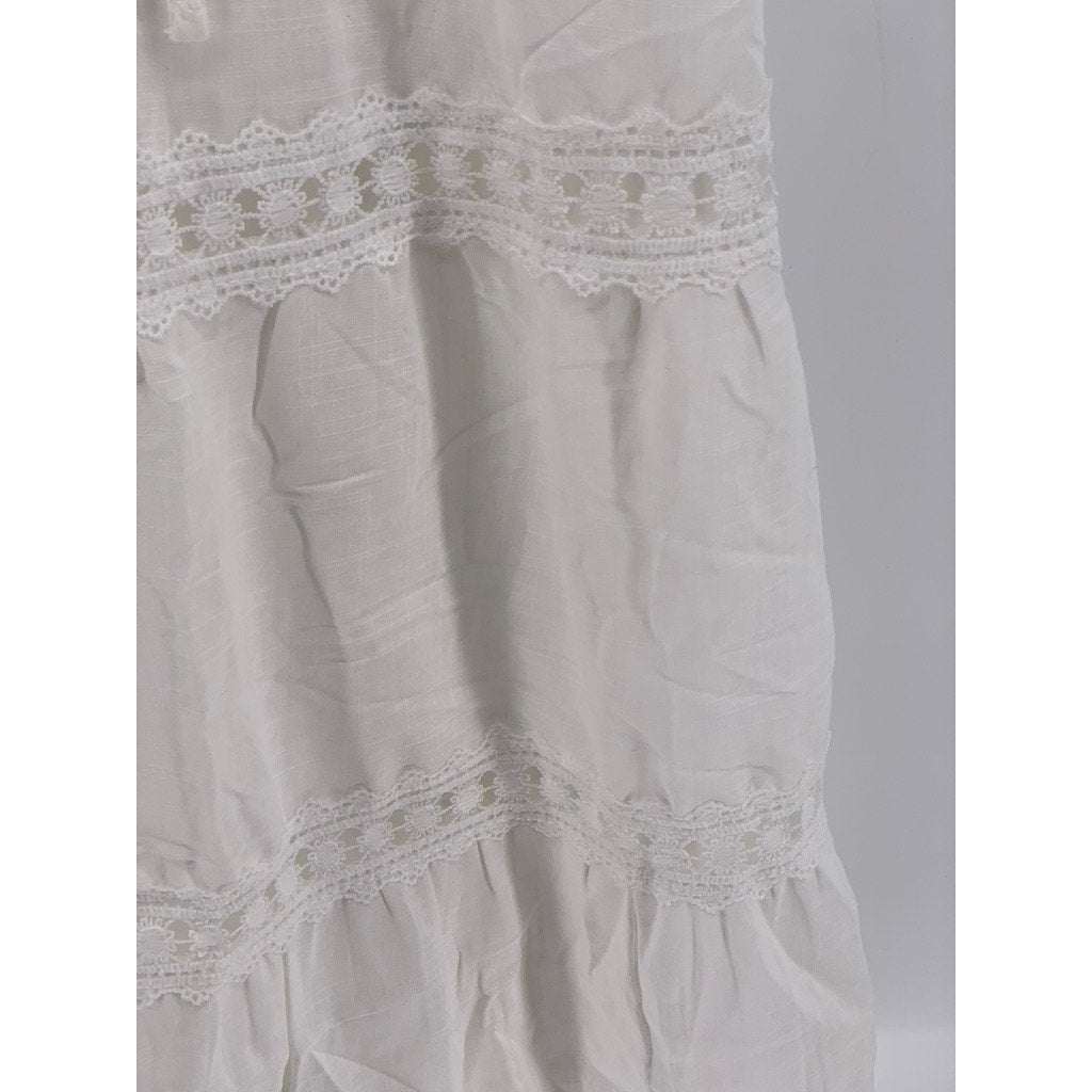 UNBRANDED Women's White Tie-Neck Lace-Trim Maxi Dress SZ XL