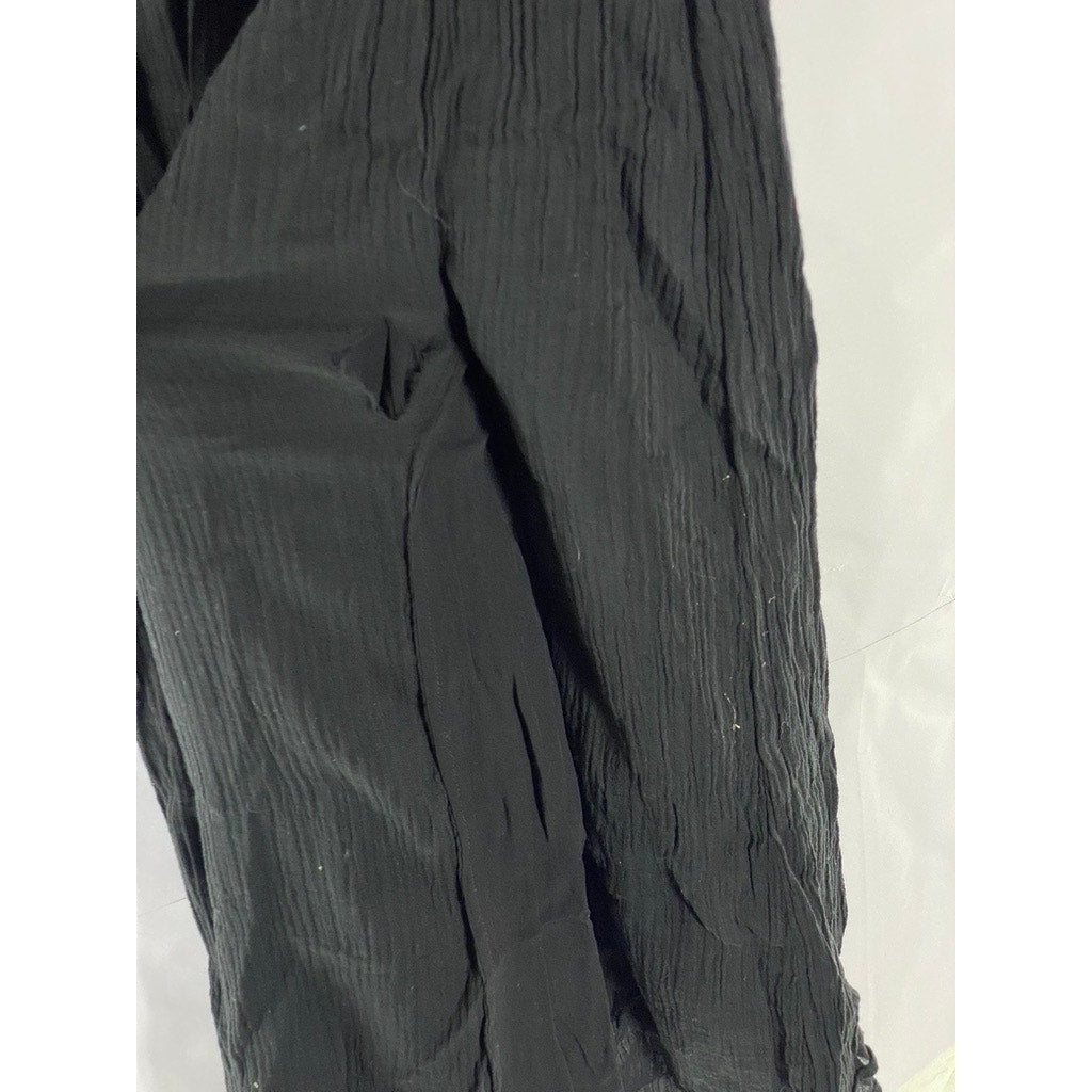 BLUE BLUSH Women's Black Ruffle Smocked Short Elbow Sleeve Midi Dress SZ M