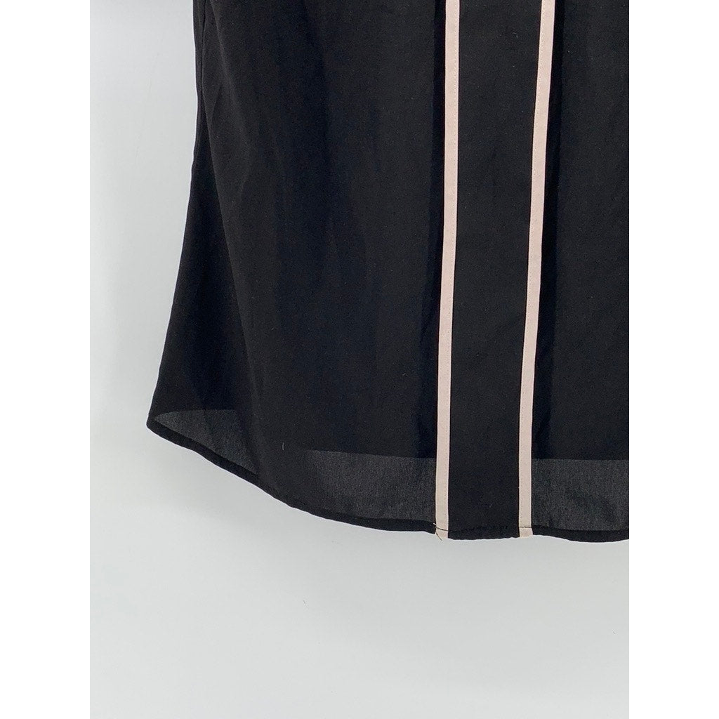 CALVIN KLEIN Women's Black-Cream Scoop-Neck Short Sleeve Stripe Trim Blouse SZ S