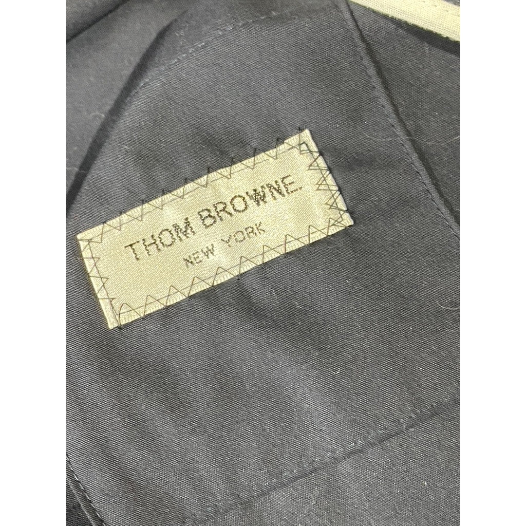 THOM BROWNE Men's Navy Stripe Armband Patch Button-Up Shirt Jacket SZ 1(S)