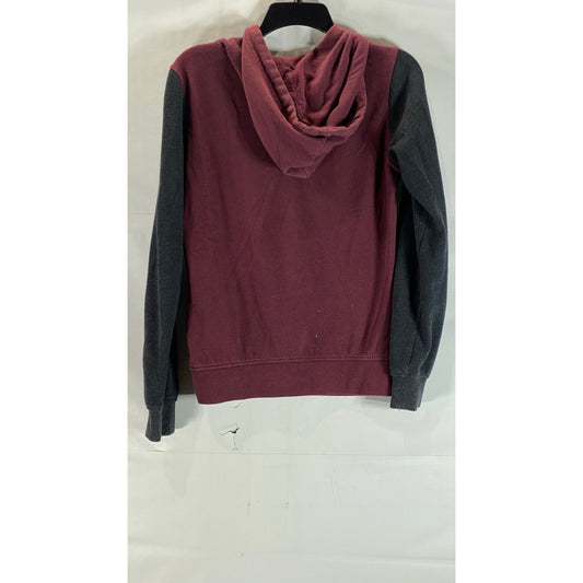 Zumiez ZINE Women's Black/Burgundy Colorblock Zip-Up Hooded Sweater SZ S