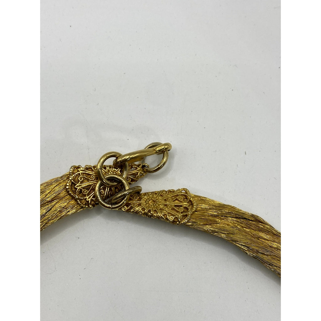 Women's Vintage 80's Brass Wire Gold Tone Hook & Loop Knot Choker Necklace