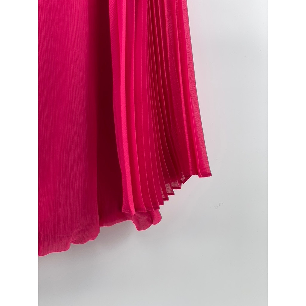ALFANI Women's Pink Scoop-Neck Pleated Sheer Long Sleeve Bubble-Hem Top SZ 8