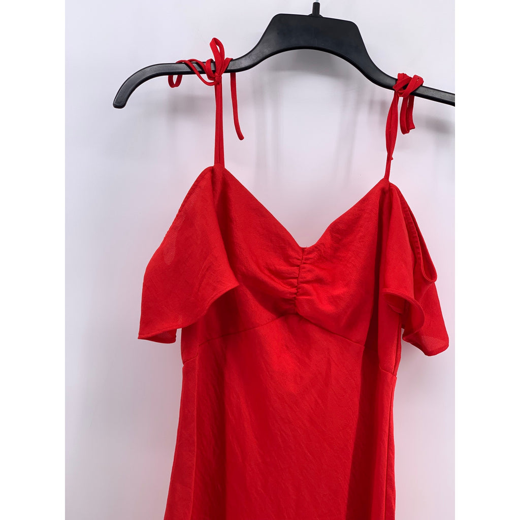 EXPRESS Women’s Red Off-The-Shoulder Ruffle Sleeve A-Line Midi Dress SZ XS