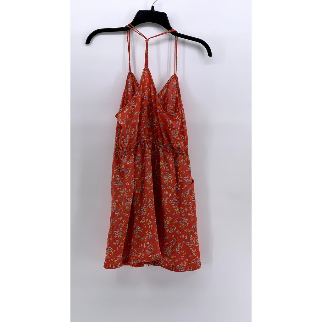 AMERICAN EAGLE OUTFITTERS Women's Orange Floral V-Neck Tie-Waist Dress SZ 2