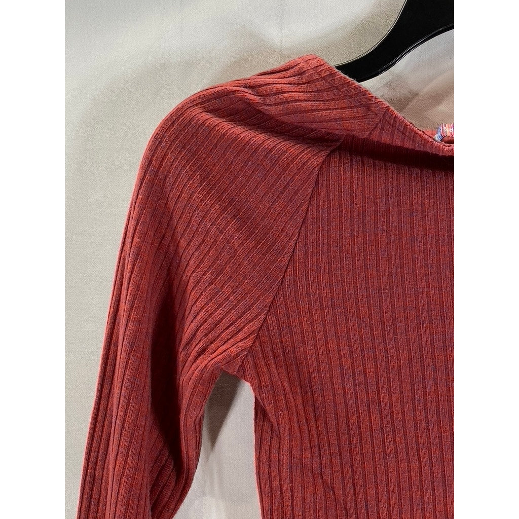 URBAN OUTFITTERS Women's Red Ribbed Square-Neck Long Sleeve Crop Top SZ S