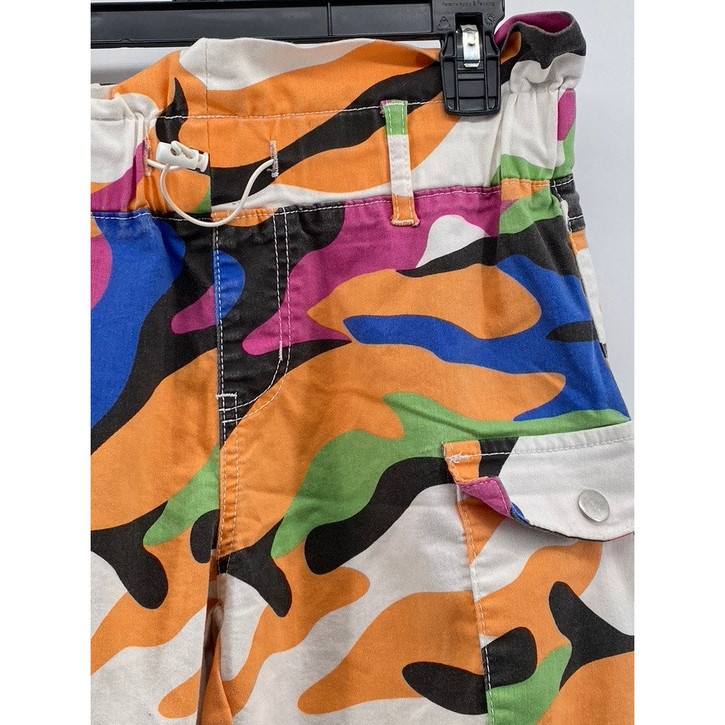 V.I.P Women's White-Multicolor Printed Bungee Cord Waist Paperbag Pants SZ 7/8