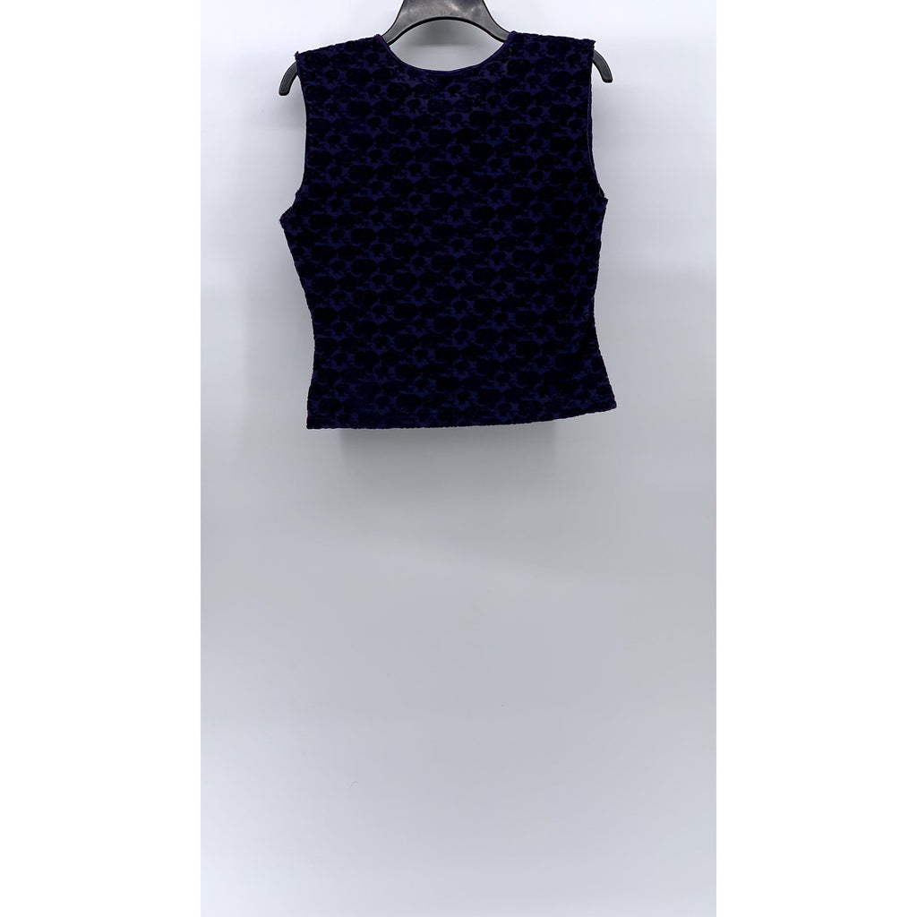 ANCHOR BLUE Women's Blue V-Neck Velvet Rose Print Sleeveless Cropped Top SZ S