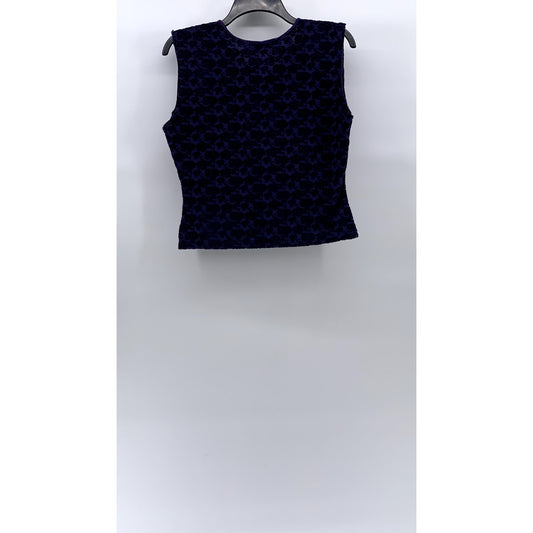 ANCHOR BLUE Women's Blue V-Neck Velvet Rose Print Sleeveless Cropped Top SZ S