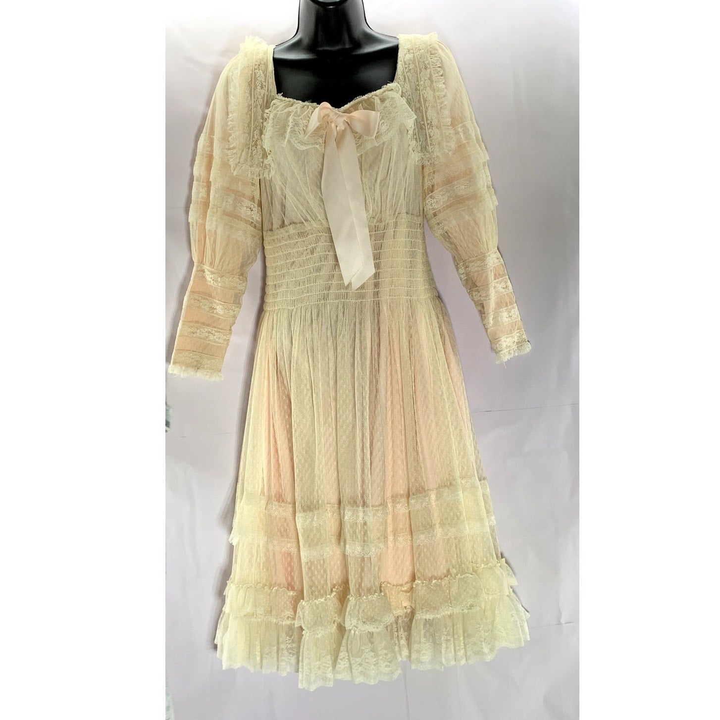 SWEET PICKINS Women's Beige Lace Boho "Vintage" Long Sleeve Prairie Dress SZ 0