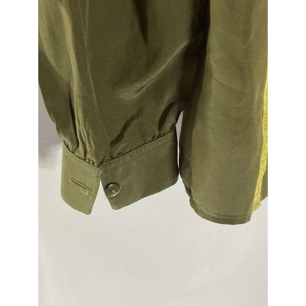 SERGE NANCEL Women’s Vintage Green-Yellow Tie-Neck Button-Up Too SZ 36(US6)