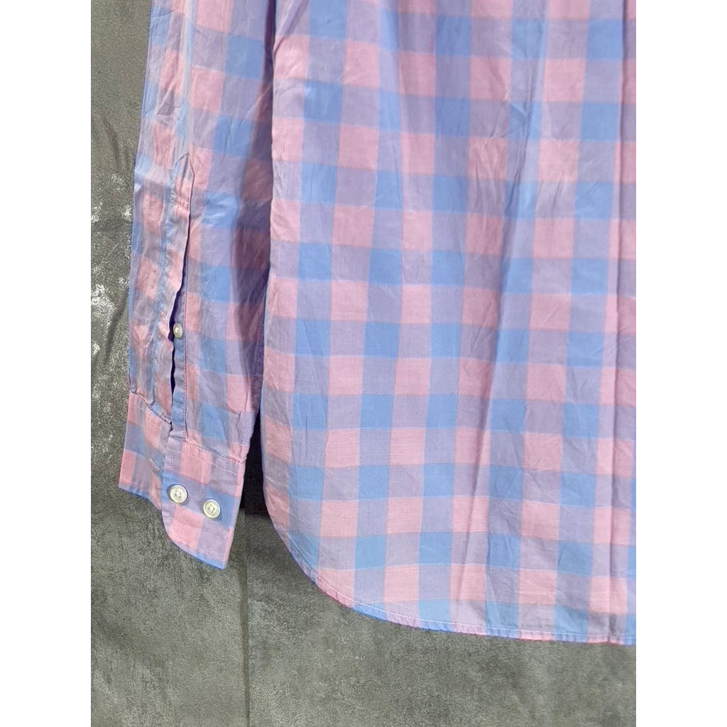 BONOBOS Men's Pink/Blue Gingham Slim-Fit Button-Up Long Sleeve Shirt SZ S