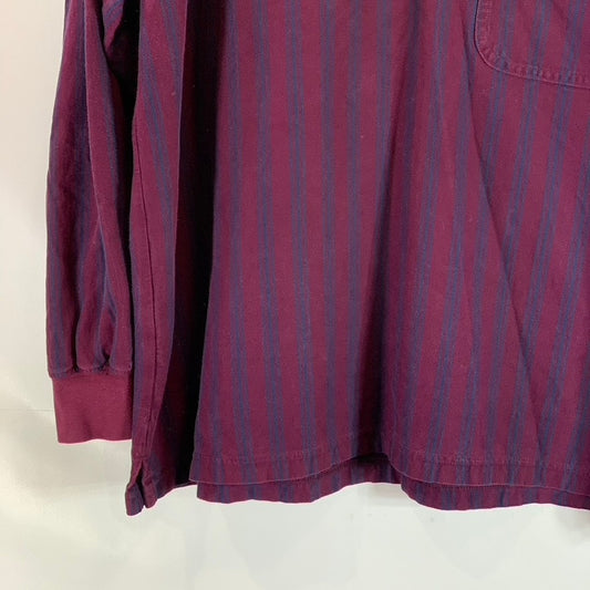 EDDIE BAUER Outdoor Outfitters Men's Wine Striped Vintage Long Sleeve Polo SZ XL