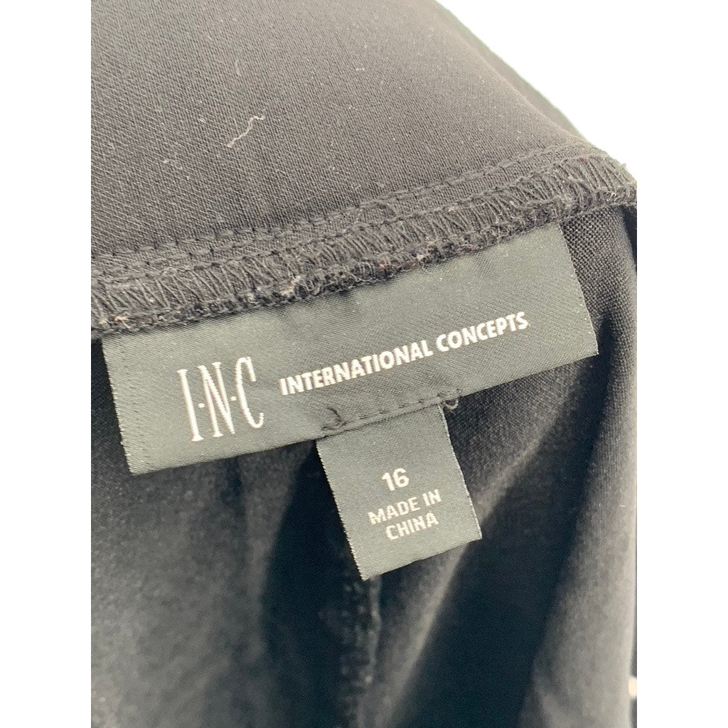 INC INTERNATIONAL CONCEPTS Black Rhinestone Ruffle-Hem Cropped Pants SZ 16