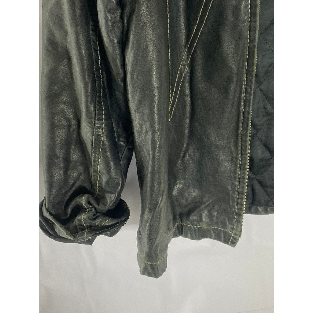VINTAGE Men's Black Leather Zip-Up jacket SZ S