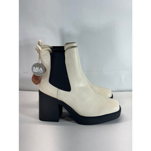 MIA Women's Bone Burnish Faux Leather Dru Square-Toe Block-Heel Boot SZ 10