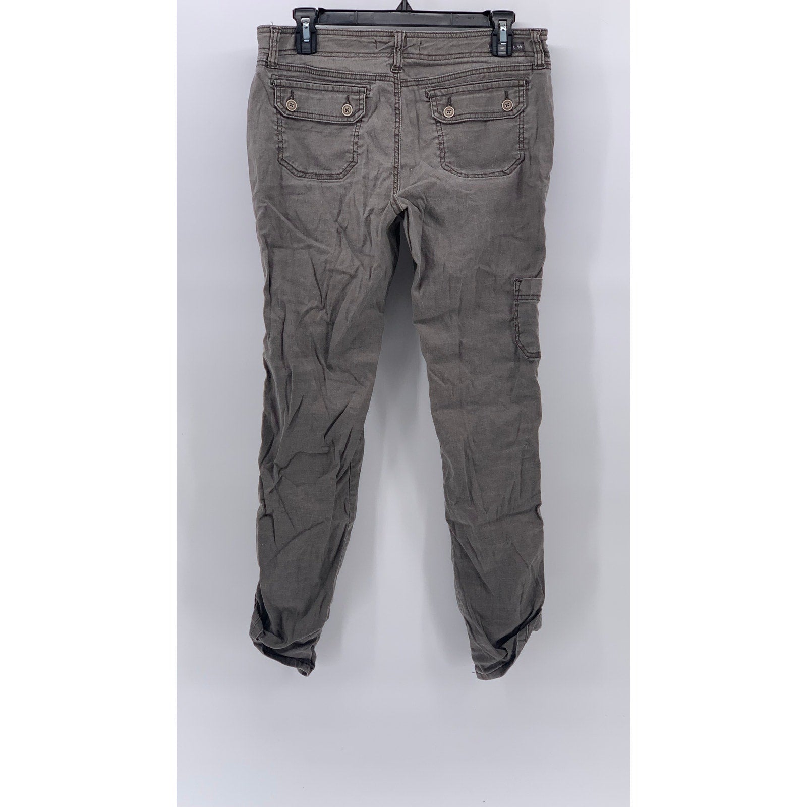 LEVEL 99 Women's Washed Gray Linen-Blend Cropped Cargo Pants SZ 26