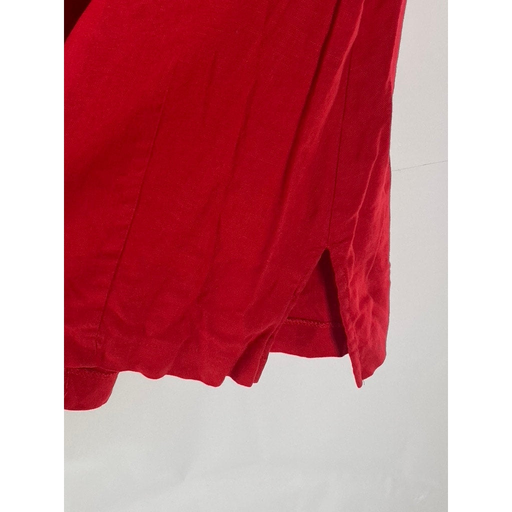CAROL ANDERSON Women's Vintage Red Linen-Blend V-Neck Button-Up Top SZ 12