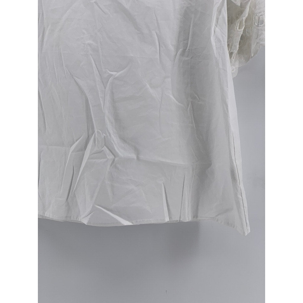 COTTON BLEU Women's White Cotton Lace Eyelet Elbow Sleeve Top SZ M