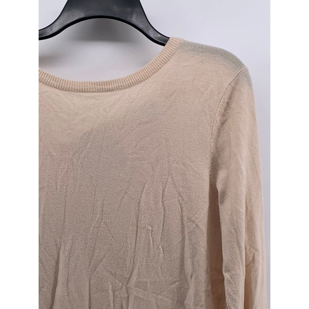 CUPIO Women's Beige Back Tie-Neck Long Sleeve Top SZ L