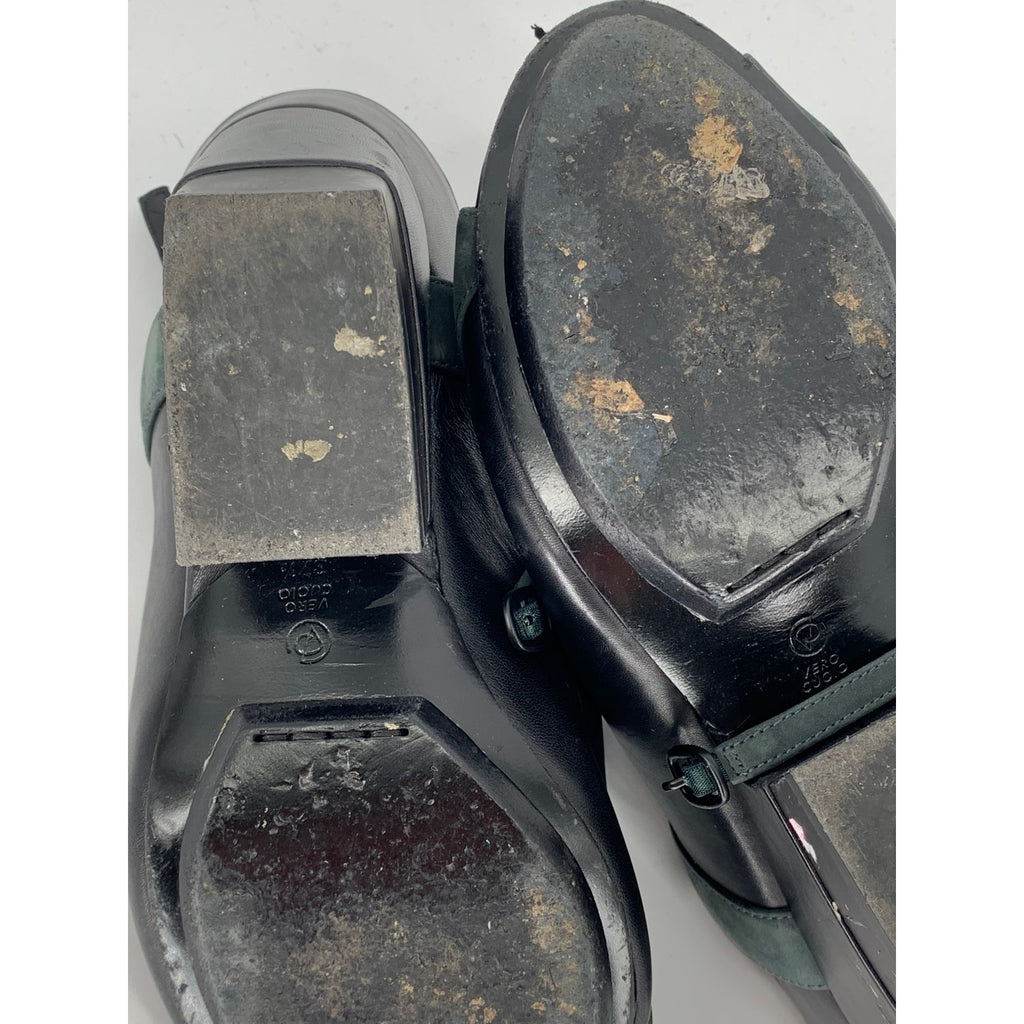 3.1 PHILLIP LIM Women's Washed Black Double Strap Peep-Toe Heeled Shoes SZ 7.5