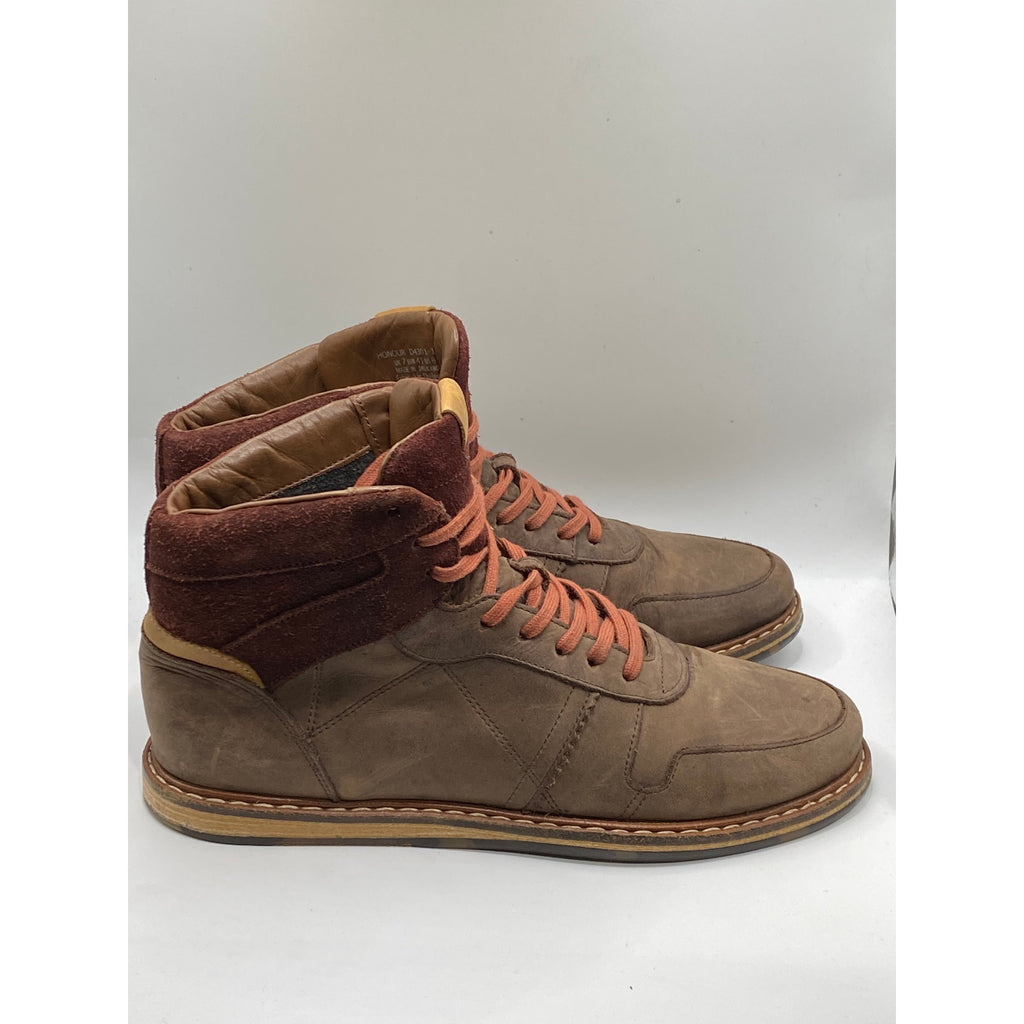 J. SHOES Men's Brown Leather Honour Round-Toe Lace-Up Boot Style Sneakers SZ 8