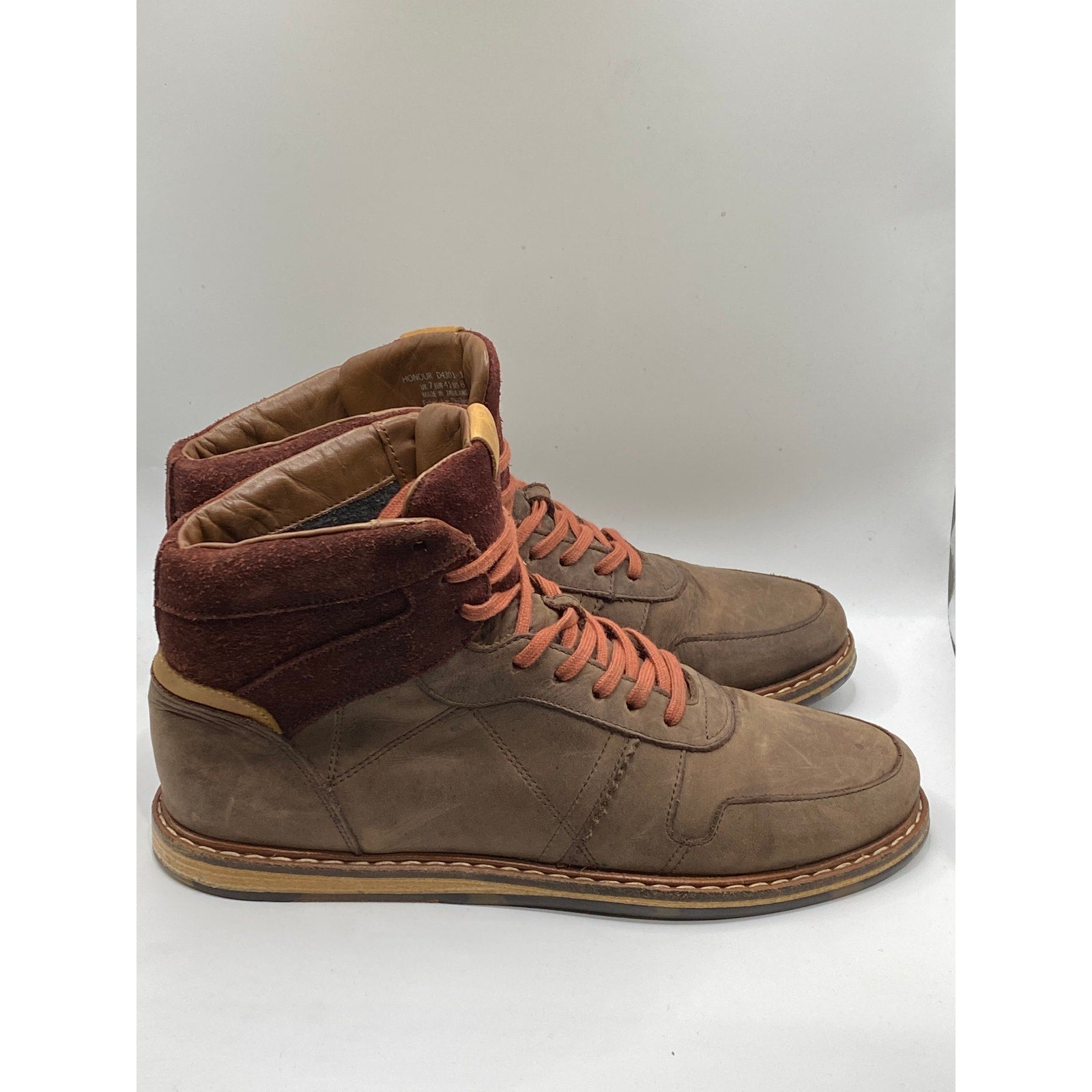 J. SHOES Men's Brown Leather Honour Round-Toe Lace-Up Boot Style Sneakers SZ 8