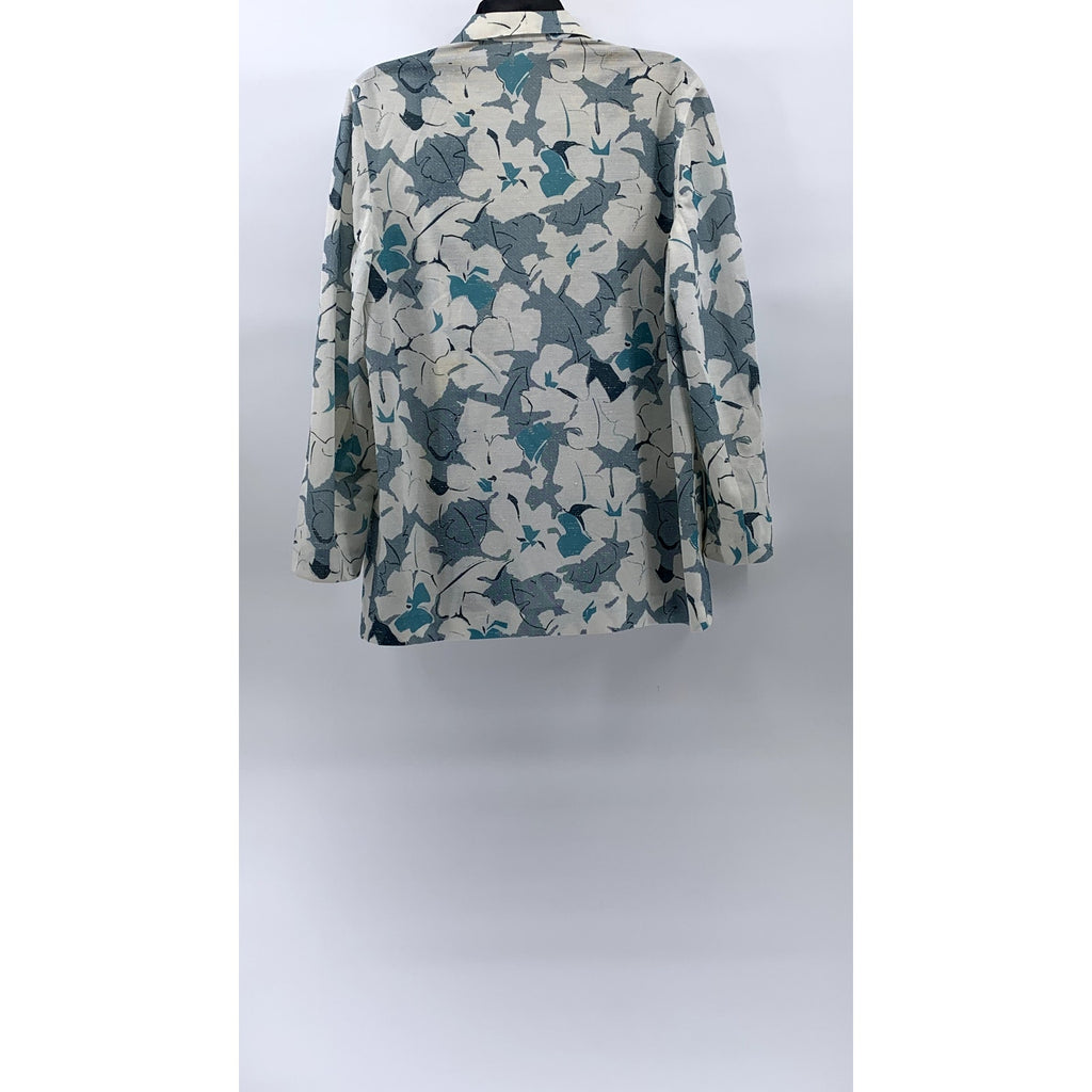 UNBRANDED Women's Blue-White Floral Print Open-Front Shawl Collar Blazer SZ L