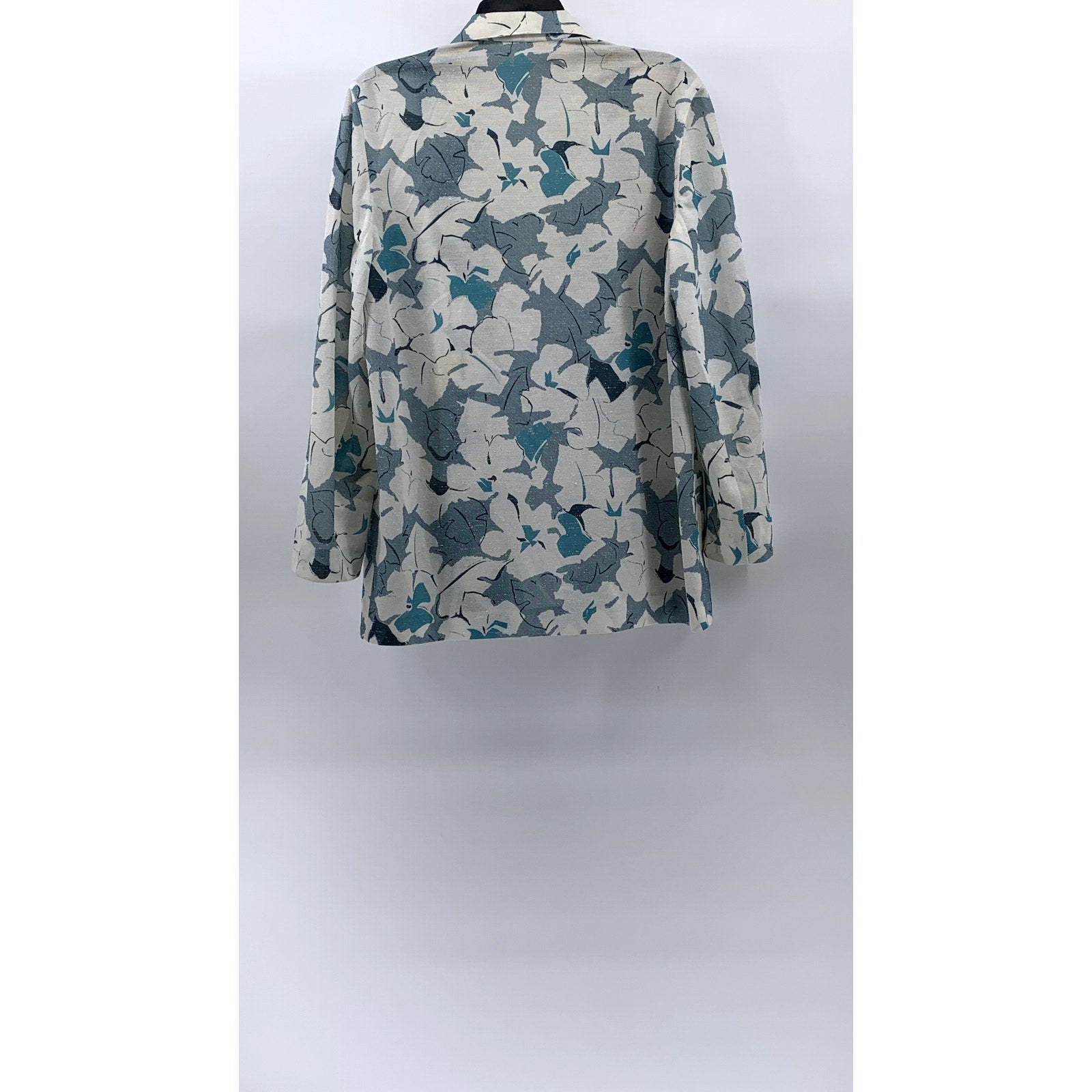 UNBRANDED Women's Blue-White Floral Print Open-Front Shawl Collar Blazer SZ L