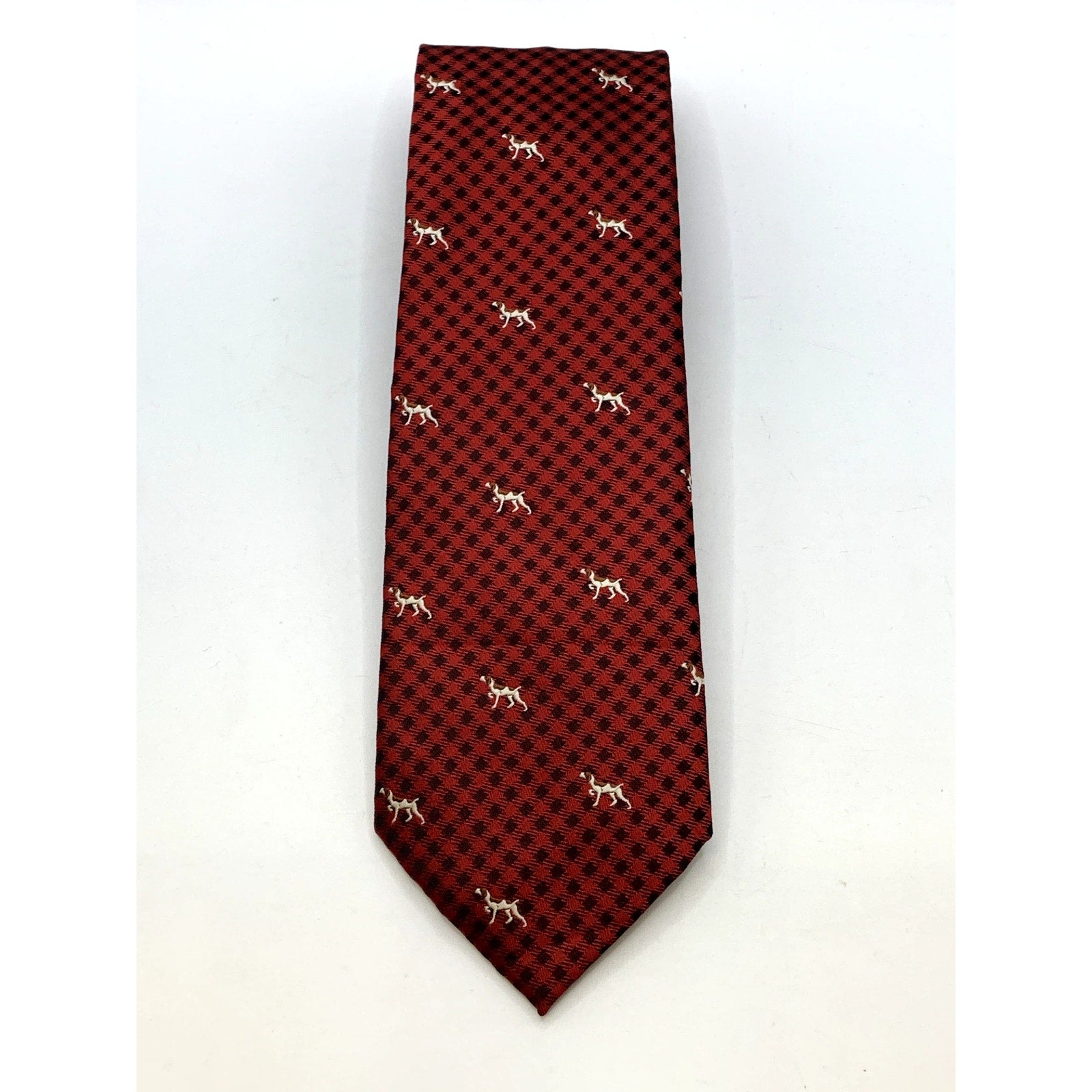MERONA Men's Red Embroidered Dog Gingham Print Tie