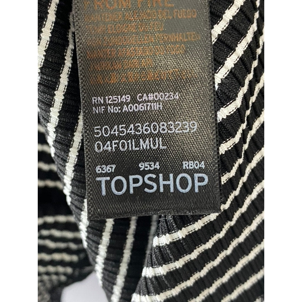 TOPSHOP Women's Black-White Striped Tie-Back Bow Long Sleeve Bodysuit SZ 8