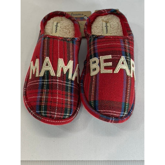 DEARFOAMS Women's Red Plaid Mama Bear Logo Clog Slippers SZ XL(11/12)