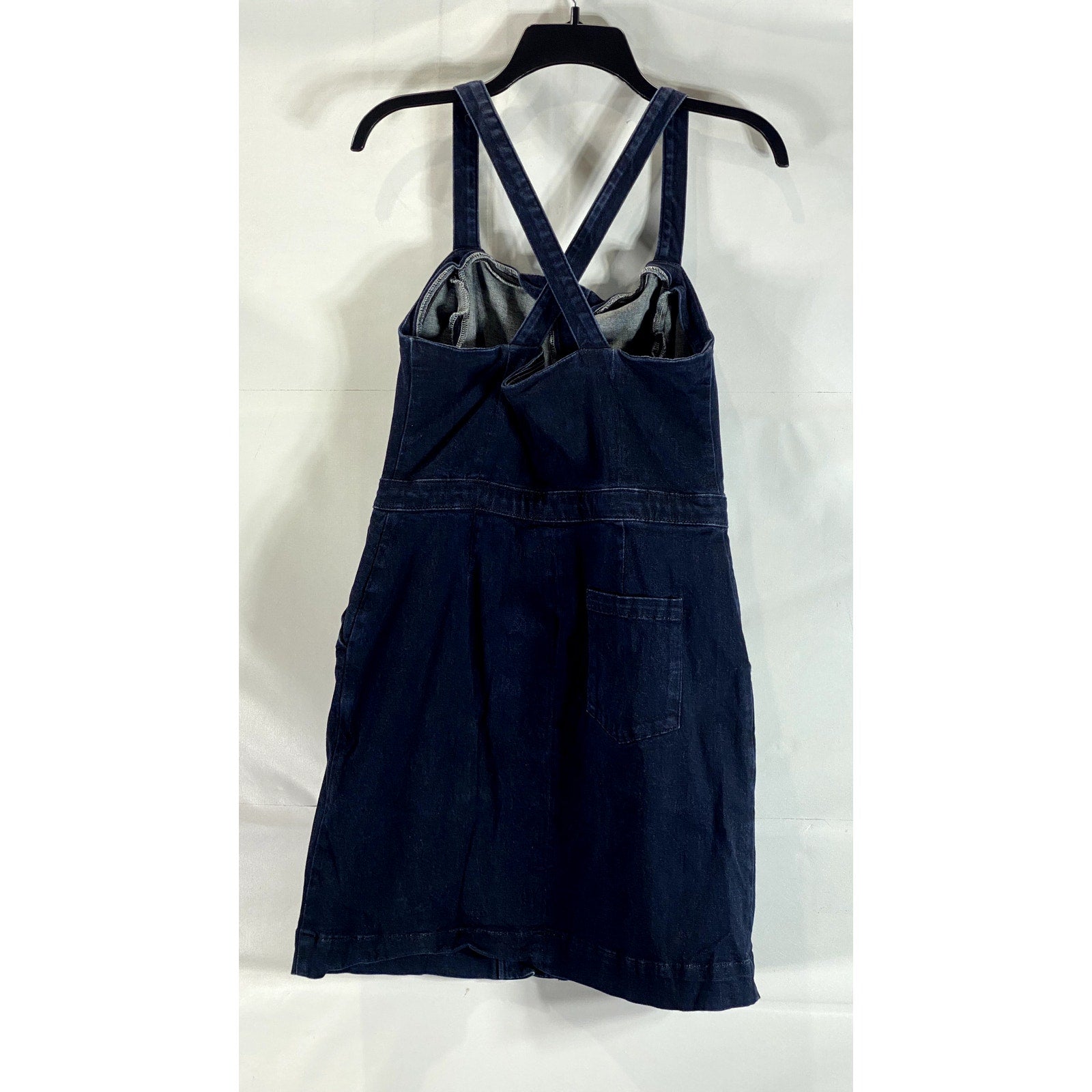 TOPSHOP MOTO Women's Blue Denim Button-Up Square-Neck Crossback Mini Dress SZ 10