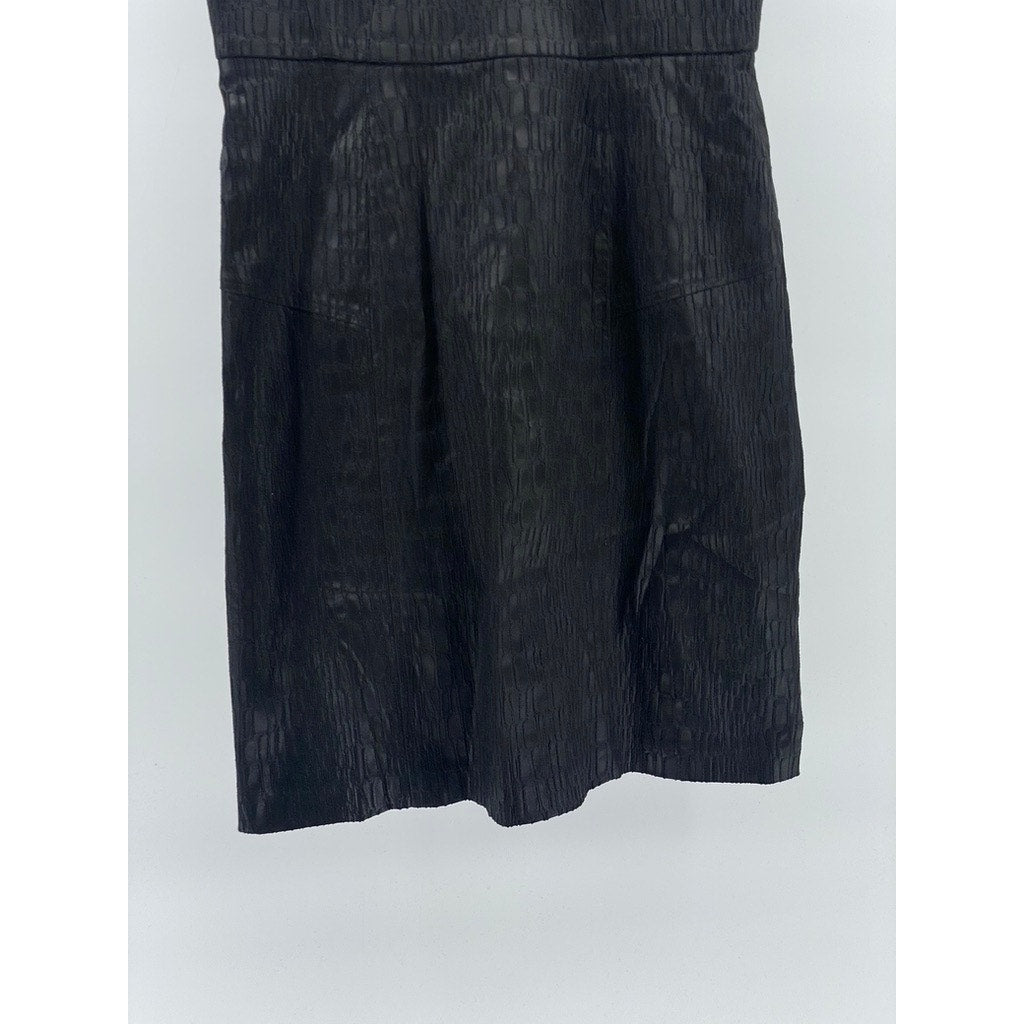 JAY GODFREY Women’s Black Animal Skin Print V-Neck Sheath Mini Dress SZ 8