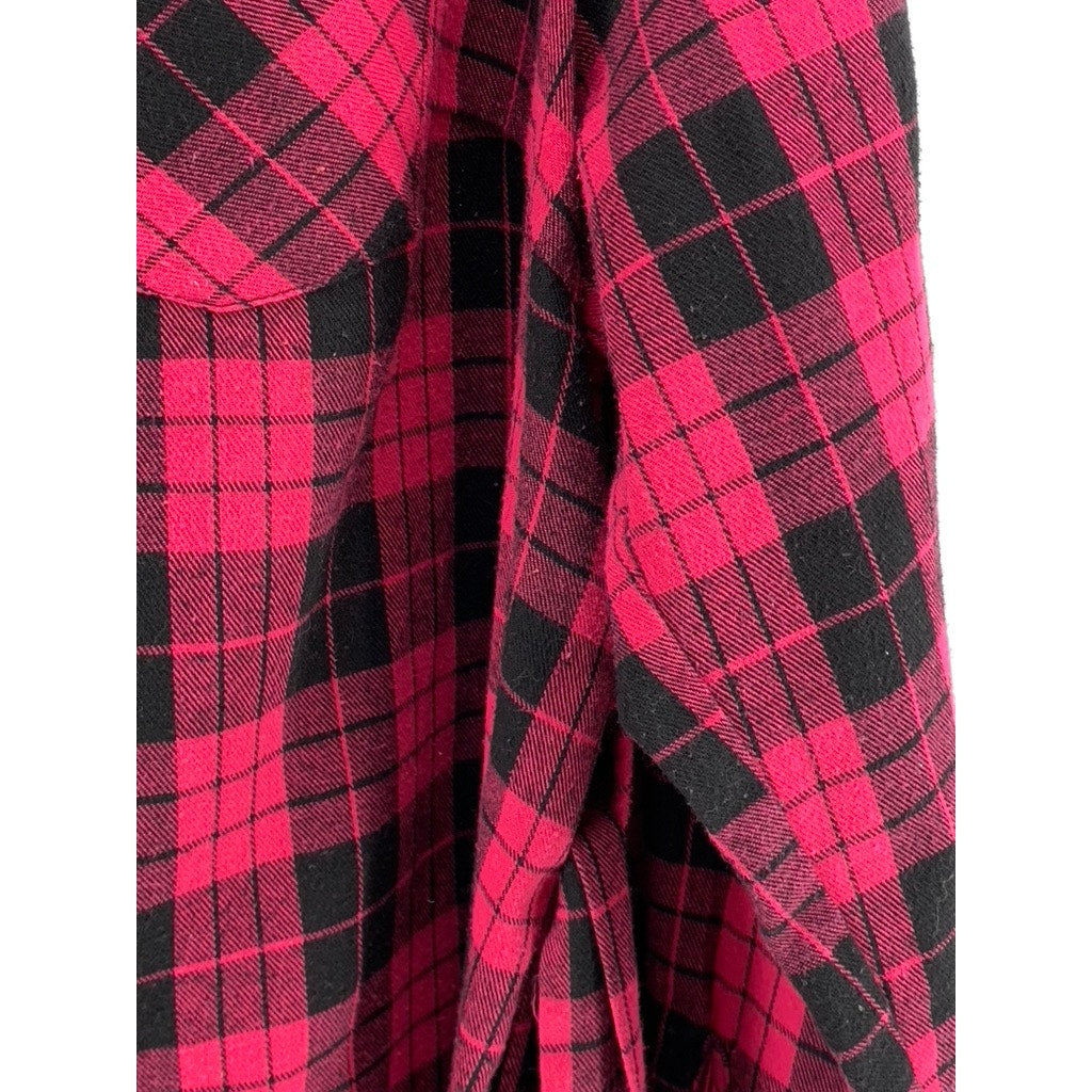 AGNES ORINDA Women's Plus Pink-Black Plaid Button-Up Long Sleeve Dress SZ 3X