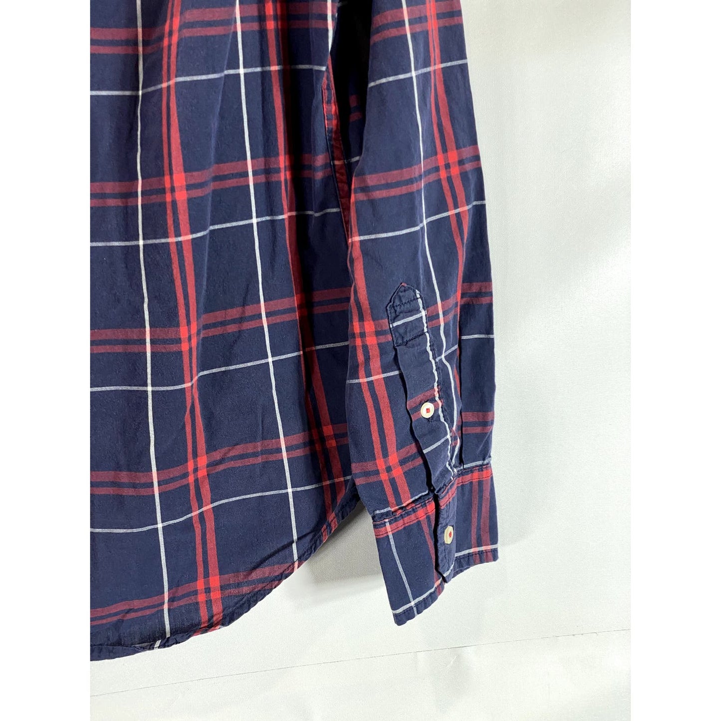 AMERICAN EAGLE OUTFITTERS Men's Navy/Red Plaid Prep-Fit Button-Up Shirt SZ S