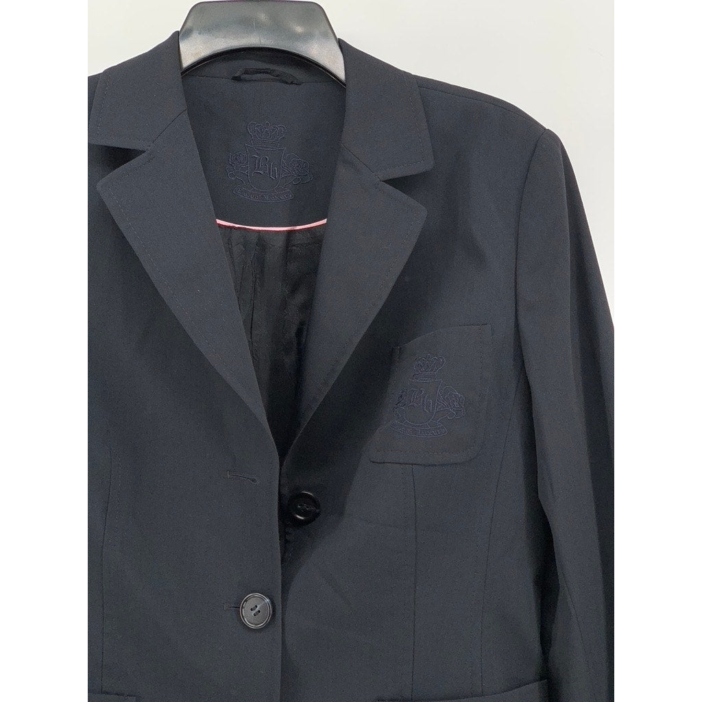 UNBRANDED Women's Navy Virgin Wool Three-Button Embroidered Blazer SZ 38