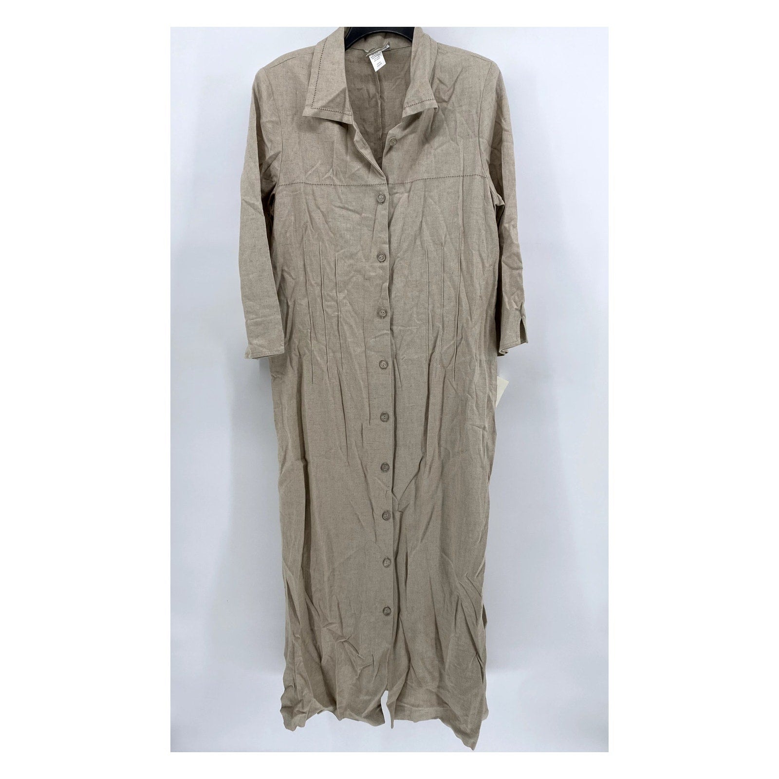 COLDWATER CREEK Women's Linen Tan Collared Maxi Dress SZ 12