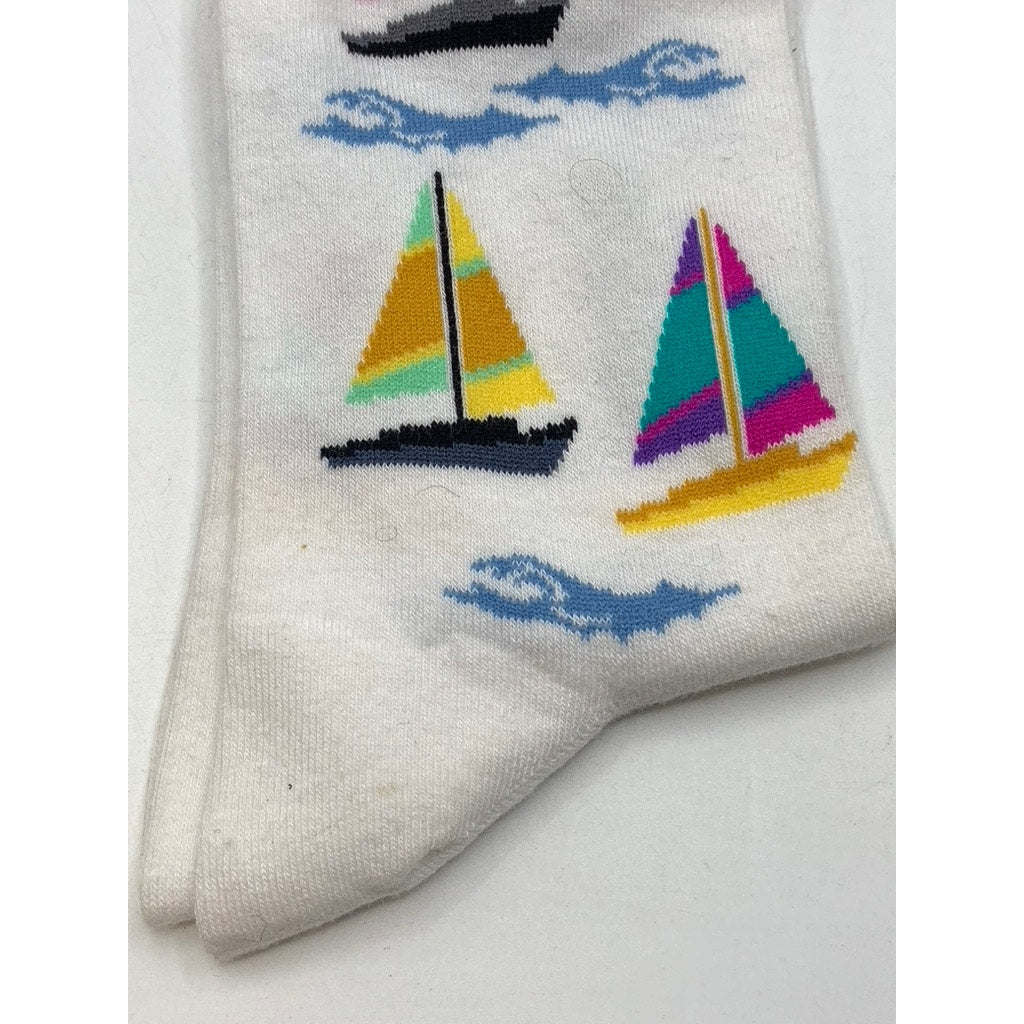 FOOT TRAFFIC Women's White Multi Sail Print Crew Socks SZ 4-10
