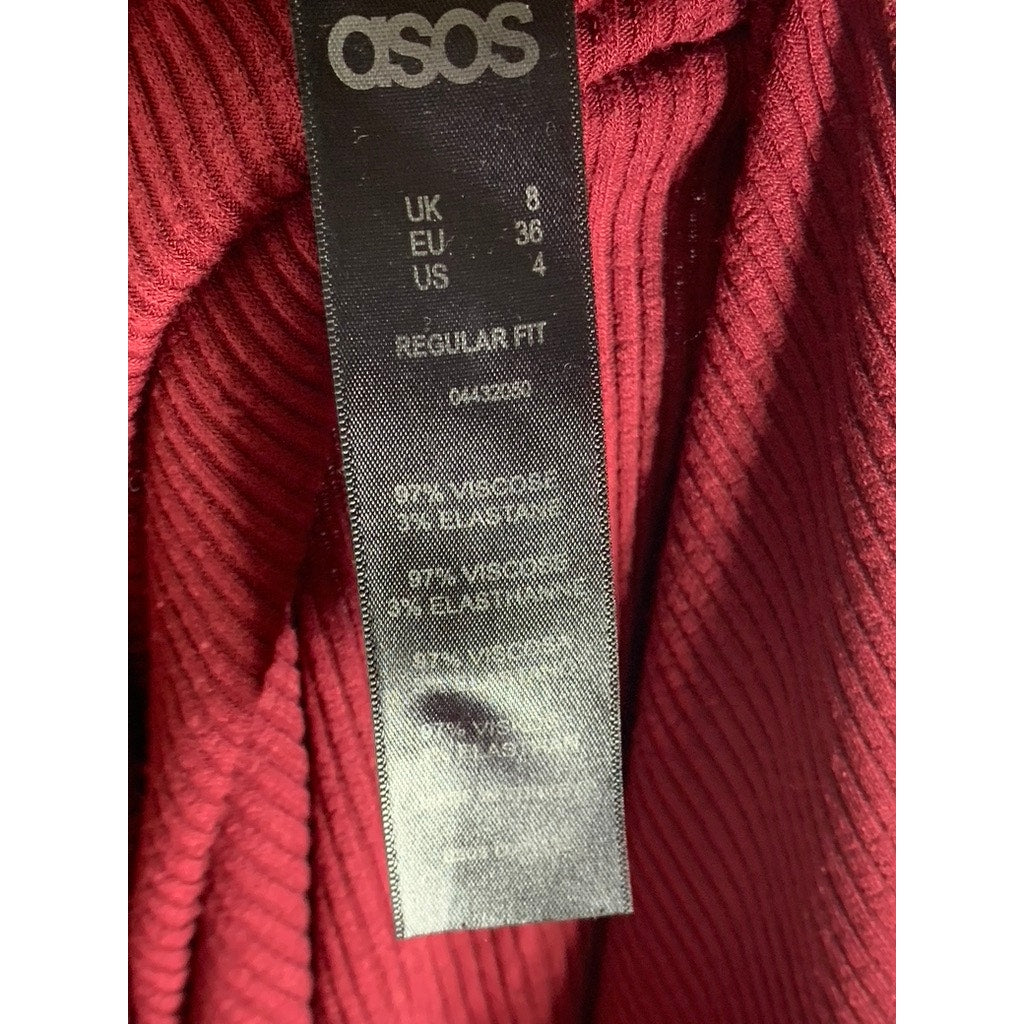 ASOS Women's Burgundy Ribbed Mock-Neck Sleeveless Ribbed Front-Slit Dress SZ 4