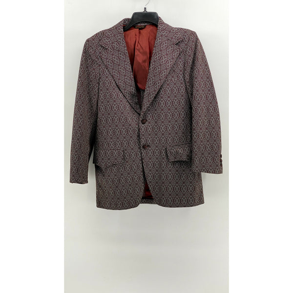 LEE WALD Men's Vintage Burgundy Printed Two-Button Blazer SZ S