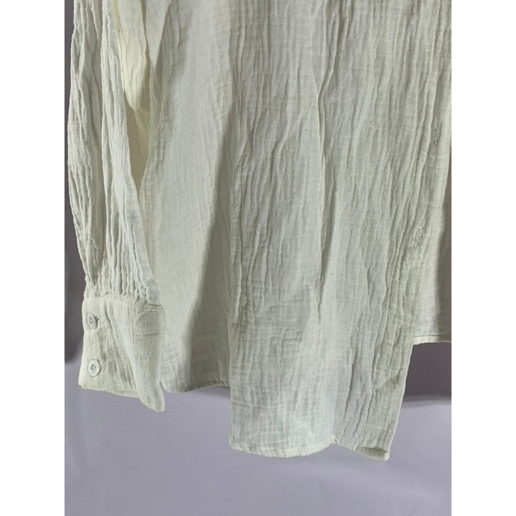 SHEIN Women’s Off-White Oversized-Fit Button-Ip Long Sleeve Top SZ S