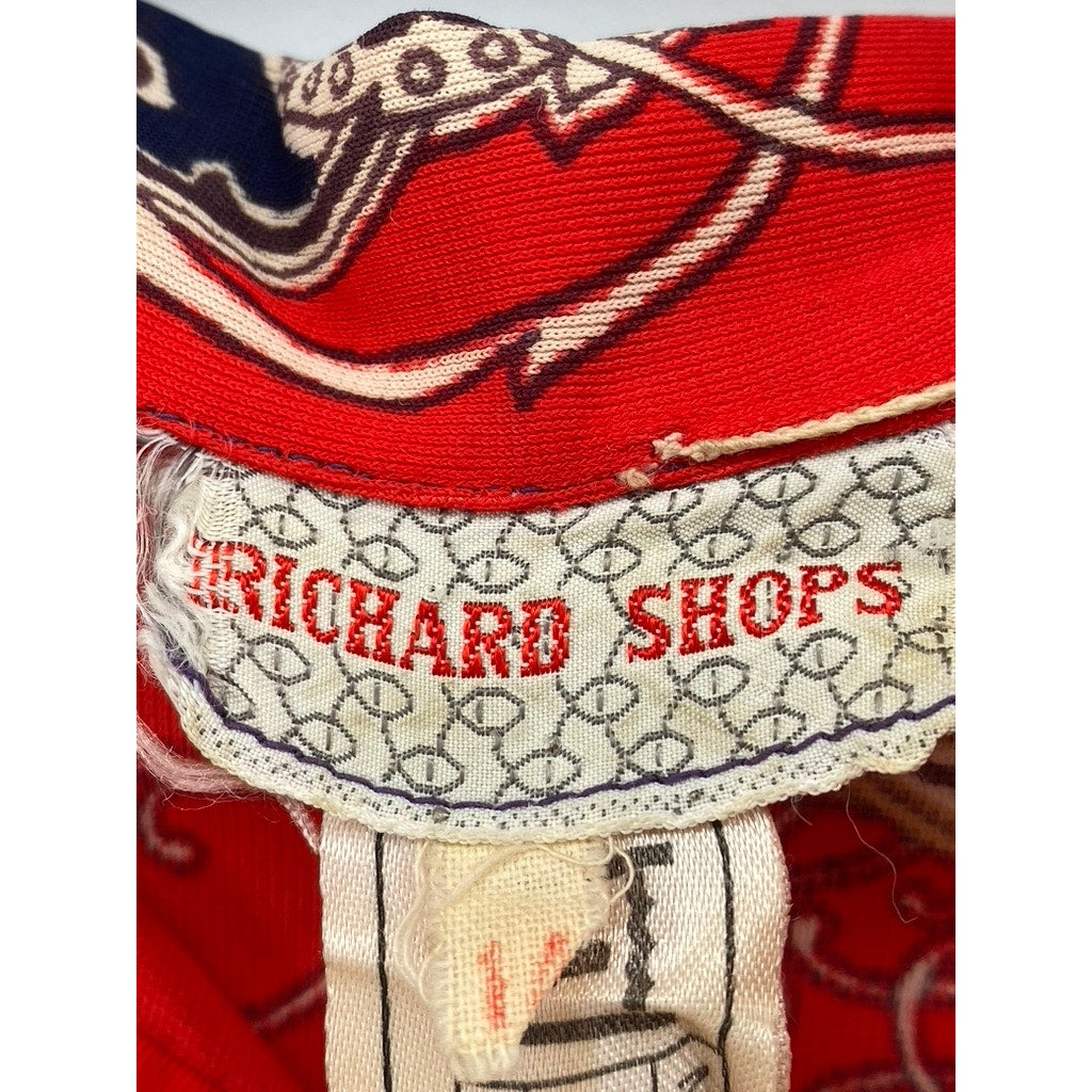 RICHARD SHOPS Women's Red-Navy Dragon Print Henley Long Sleeve Maxi Dress SZ 14