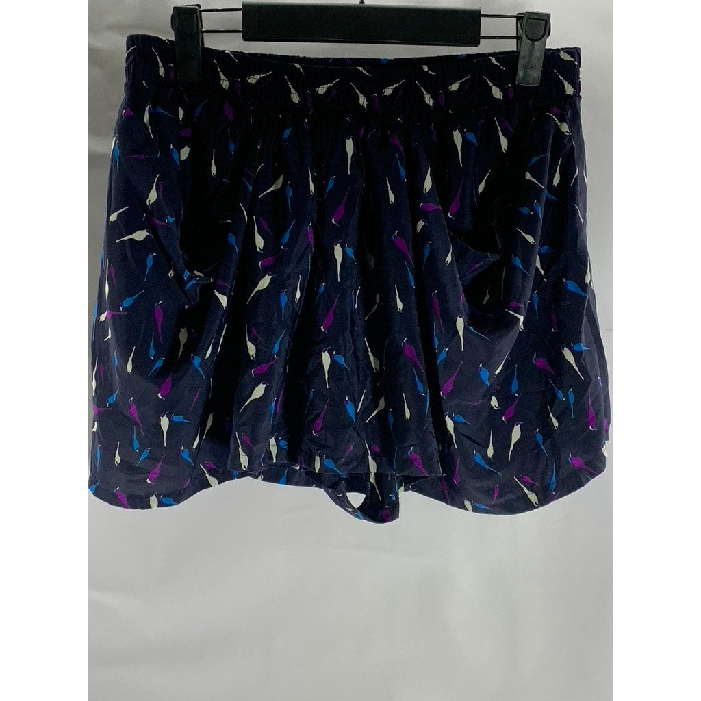 PINKYOTTO Women's Navy Songbird Print Draped Front Pull-On Shorts SZ S