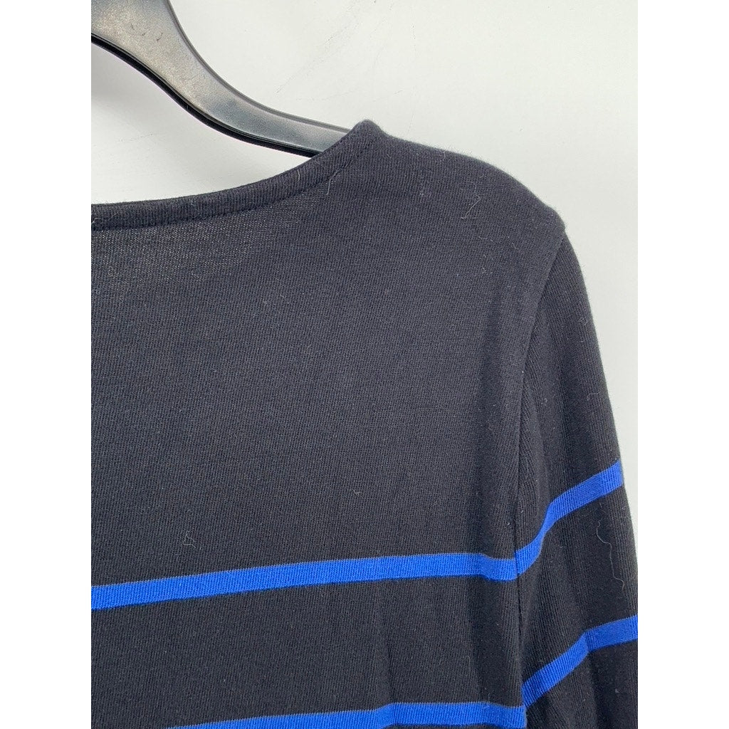 BEACH LUNCH LOUNGE Women's Black-Blue Shay Striped Long Sleeve Tulle Dress SZ S