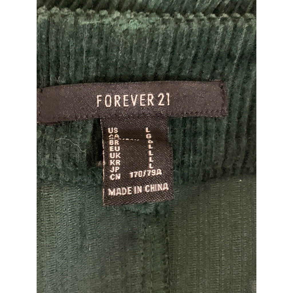 FOREVER 21 Women's Dark Green Corduroy Mini Skirt SZ L