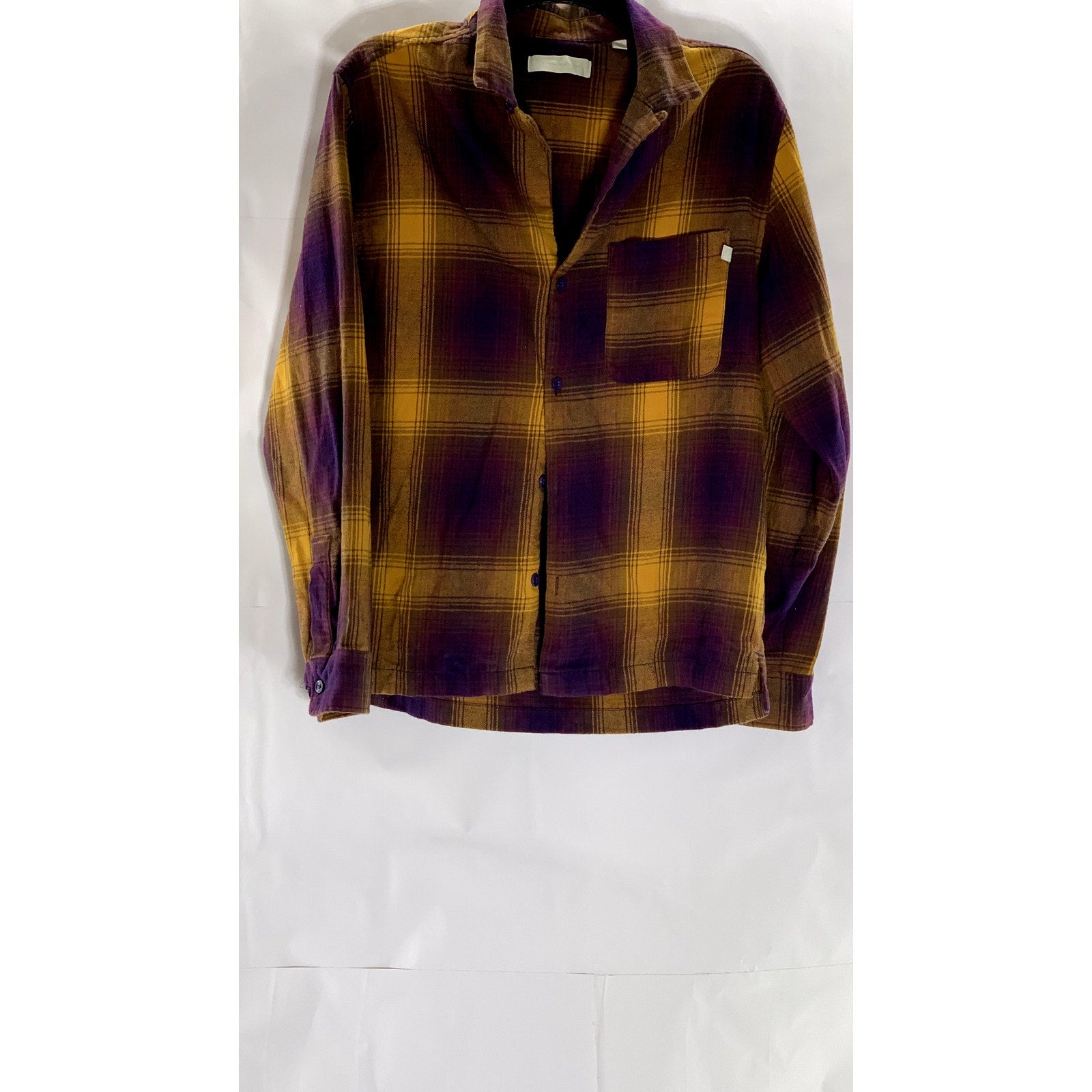 STANDARD/CLOTH Men's Purple-Yellow Plaid Regular-Fit Flannel Button-Up Shirt SZS